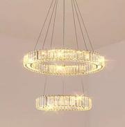 Żyrandol LED z pilotem LLC130/2CH, kryształ i metal, 62W, 2 koła, możliwość przyciemniania, regulowana wysokość, światło chłodne/ciepłe/neutralne, luksusowe oświetlenie Żyrandole LED z pilotem Domyślny tytuł Alessandro Design