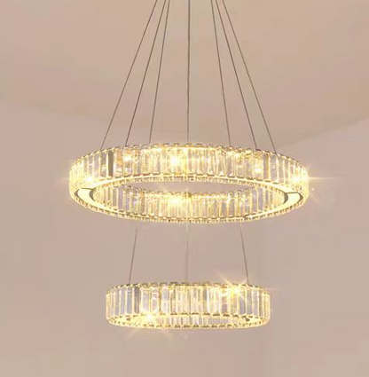 Żyrandol LED z pilotem LLC130/2CH, kryształ i metal, 62W, 2 koła, możliwość przyciemniania, regulowana wysokość, światło chłodne/ciepłe/neutralne, luksusowe oświetlenie Żyrandole LED z pilotem Domyślny tytuł Alessandro Design