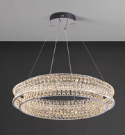 Żyrandol LED z pilotem, LLC160/500CH, kryształ i metal, 54W, 1 okrąg, możliwość przyciemniania, regulowana wysokość, światło zimne/ciepłe/neutralne, luksusowe oświetlenie Żyrandole LED z pilotem Domyślny tytuł Alessandro Design