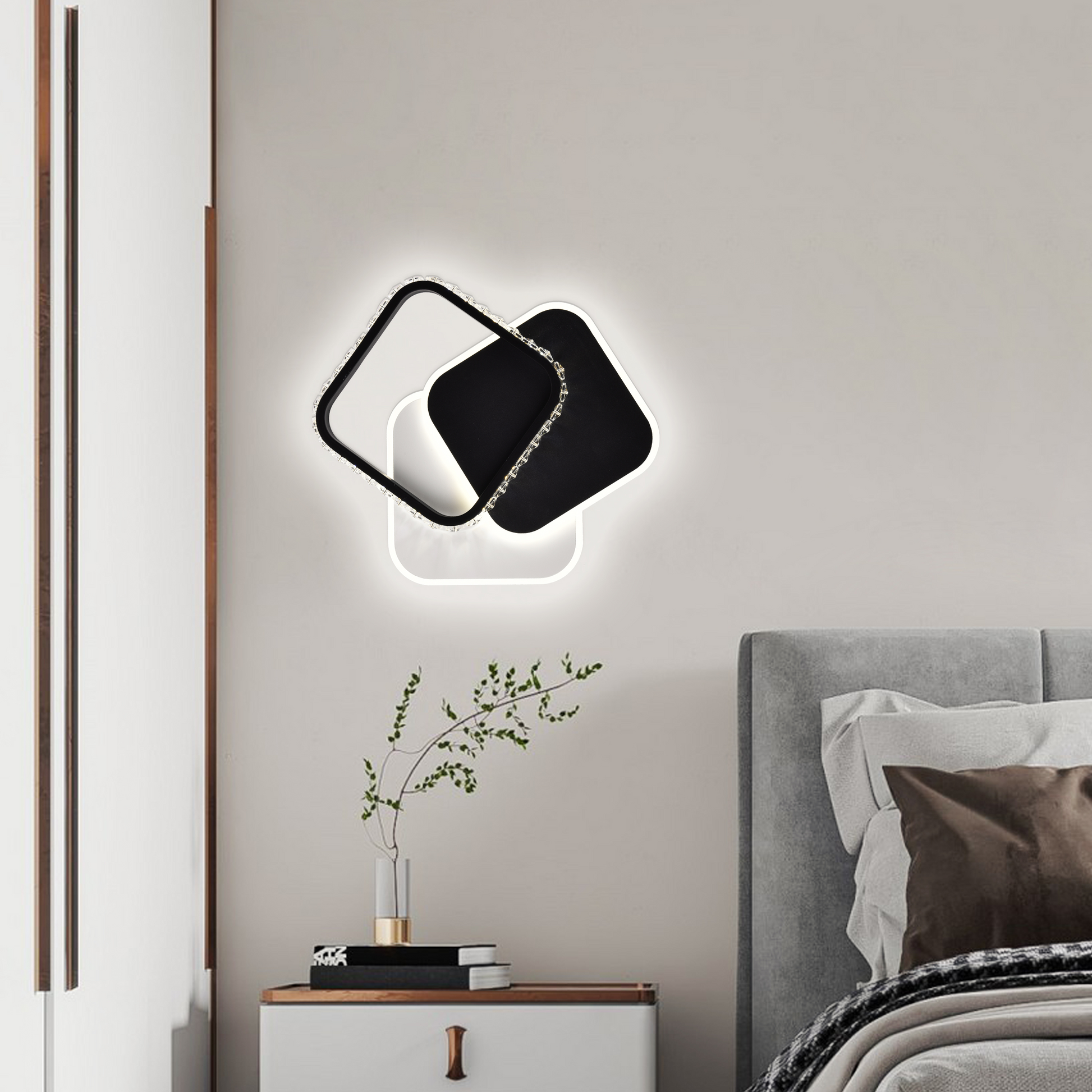Żyrandol kryształowy LED PRISMIQ 39W, 3 kwadraty, światło zimne/ciepłe/neutralne, czarne żyrandole LED Domyślny tytuł Alessandro Design