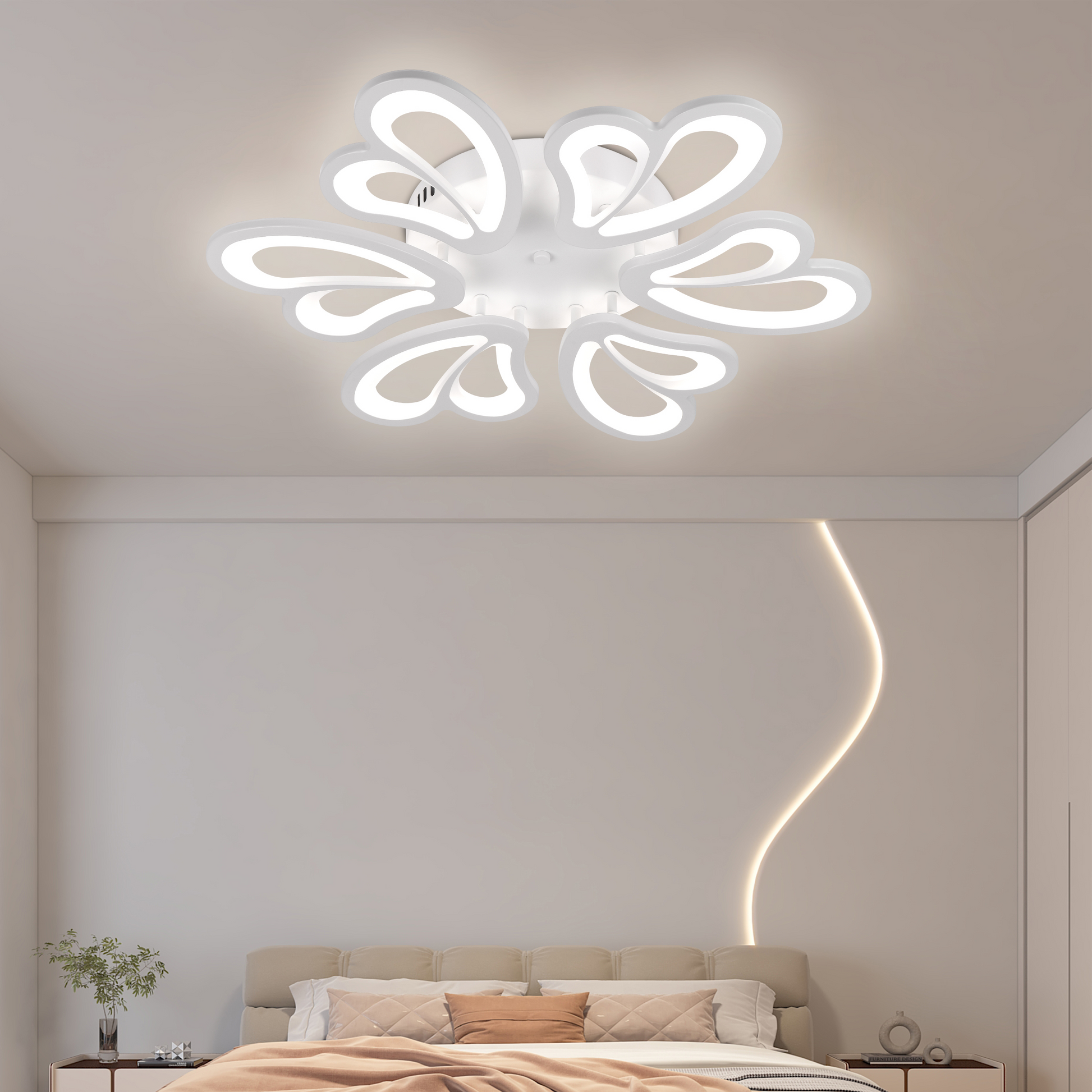 Żyrandol LED z pilotem BLOSSOM 78W, 6 płatków, średnica 60cm, światło zimne/ciepłe/neutralne, możliwość przyciemniania, biały żyrandol LED z pilotem Domyślny tytuł Alessandro Design