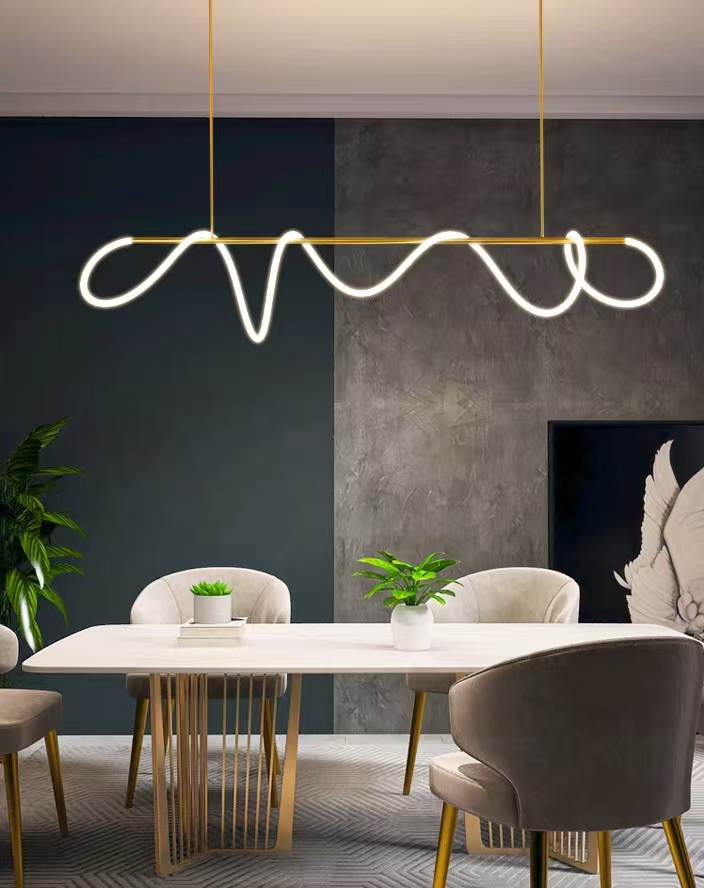 Żyrandol LED DIVINO Gold 96W z elastyczną rurką silikonową, 96W, 150cm - Regulowane światło 3000K/4000K/6000K Nowoczesne żyrandole Domyślny tytuł Alessandro Design
