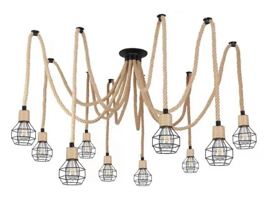 Żyrandol w stylu vintage LV121/10BK, 10xE27, rustykalny, sznurek i metal, 2x100cm, czarna podpora Żyrandole w stylu vintage Domyślny tytuł Alessandro Design