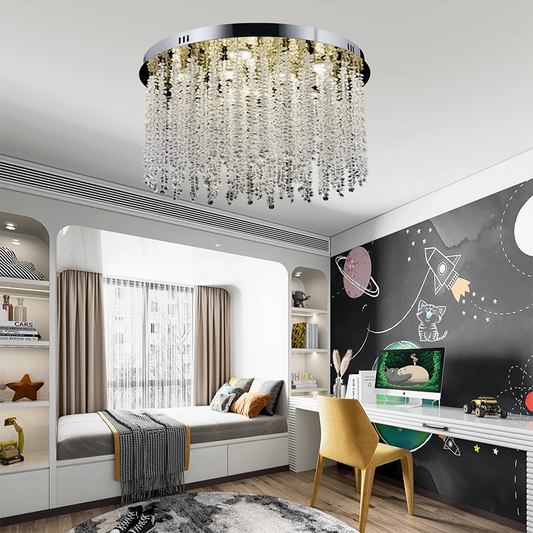 Kryształowy żyrandol LED LLC215/400WH okrągły, 22W, światło zimne/ciepłe/neutralne, kryształ, złoty