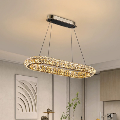 Żyrandol LED z pilotem, LLC132/900X300GD, kryształ i metal, 39W, 1 koło, możliwość przyciemniania, regulowana wysokość, światło zimne/ciepłe/neutralne, luksusowe oświetlenie Żyrandole LED z pilotem Domyślny tytuł Alessandro Design