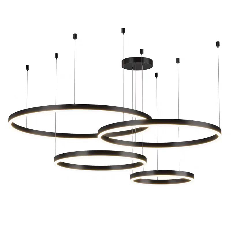Zawieszany żyrandol LED z pilotem LT813/4BK 139 W, 4 koła, światło zimne/ciepłe/neutralne, możliwość przyciemniania, czarny, żyrandol LED z regulacją wysokości z pilotem Domyślny tytuł Alessandro Design