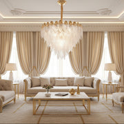 Candelabru Cristal MURANO Regalis 16xE14, D80 cm, Auriu, Inaltime Reglabila, Metal si Cristal