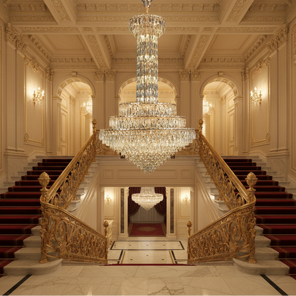 Candelabru Cristal GRAND 87xE14, D138 cm, Auriu, Inaltime Reglabila, Metal si Cristal Candelabre Cristal Default Title Alessandro Design