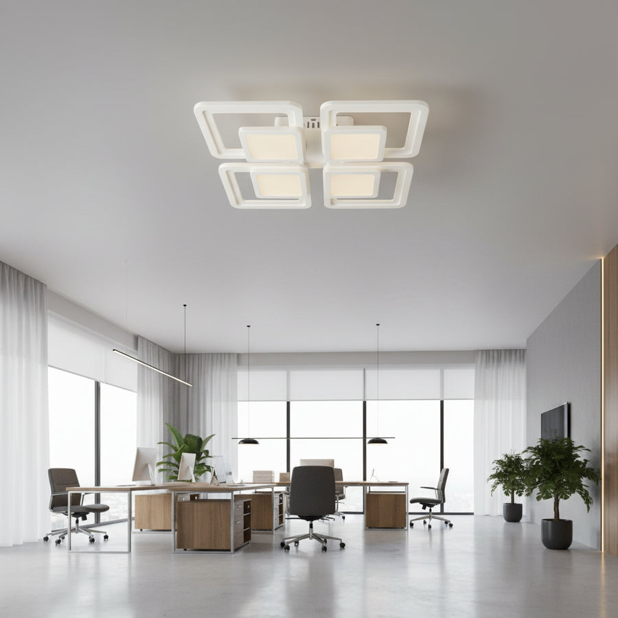Żyrandol LED z pilotem SUSAN 96W, 4 kwadraty, światło zimne/ciepłe/neutralne, możliwość przyciemniania, biały Żyrandol LED z pilotem Domyślny tytuł Alessandro Design