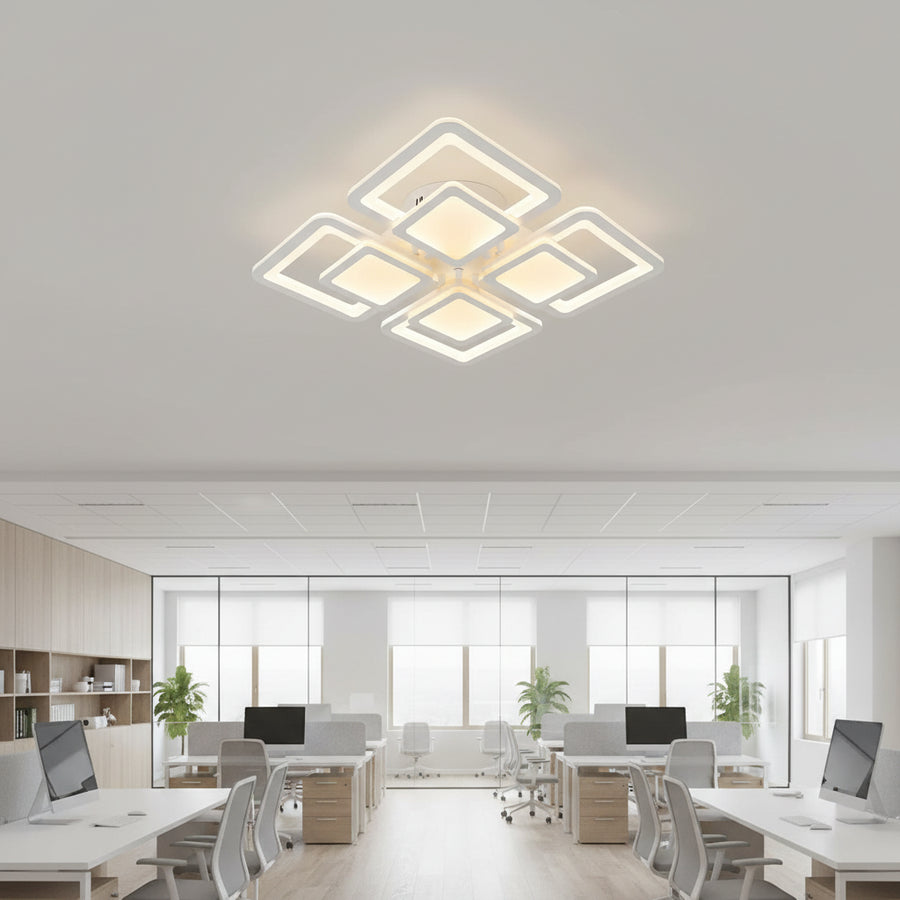 Żyrandol LED z pilotem SUSAN 96W, 4 kwadraty, światło zimne/ciepłe/neutralne, możliwość przyciemniania, biały Żyrandol LED z pilotem Domyślny tytuł Alessandro Design