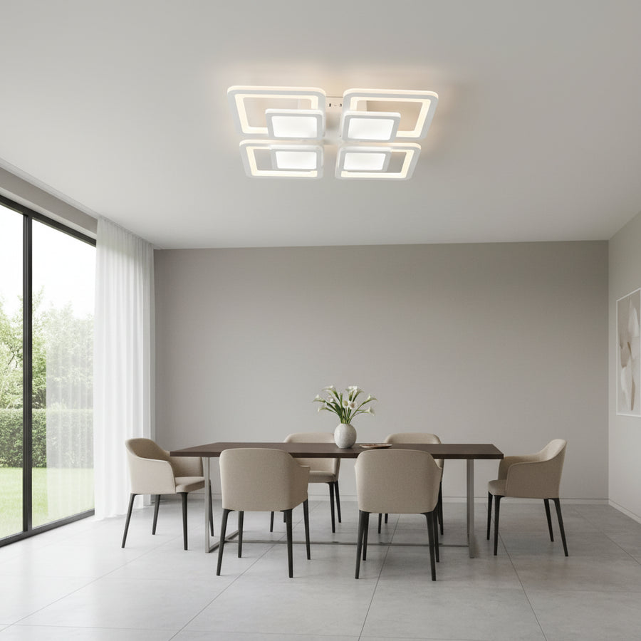 Żyrandol LED z pilotem SUSAN 96W, 4 kwadraty, światło zimne/ciepłe/neutralne, możliwość przyciemniania, biały Żyrandol LED z pilotem Domyślny tytuł Alessandro Design