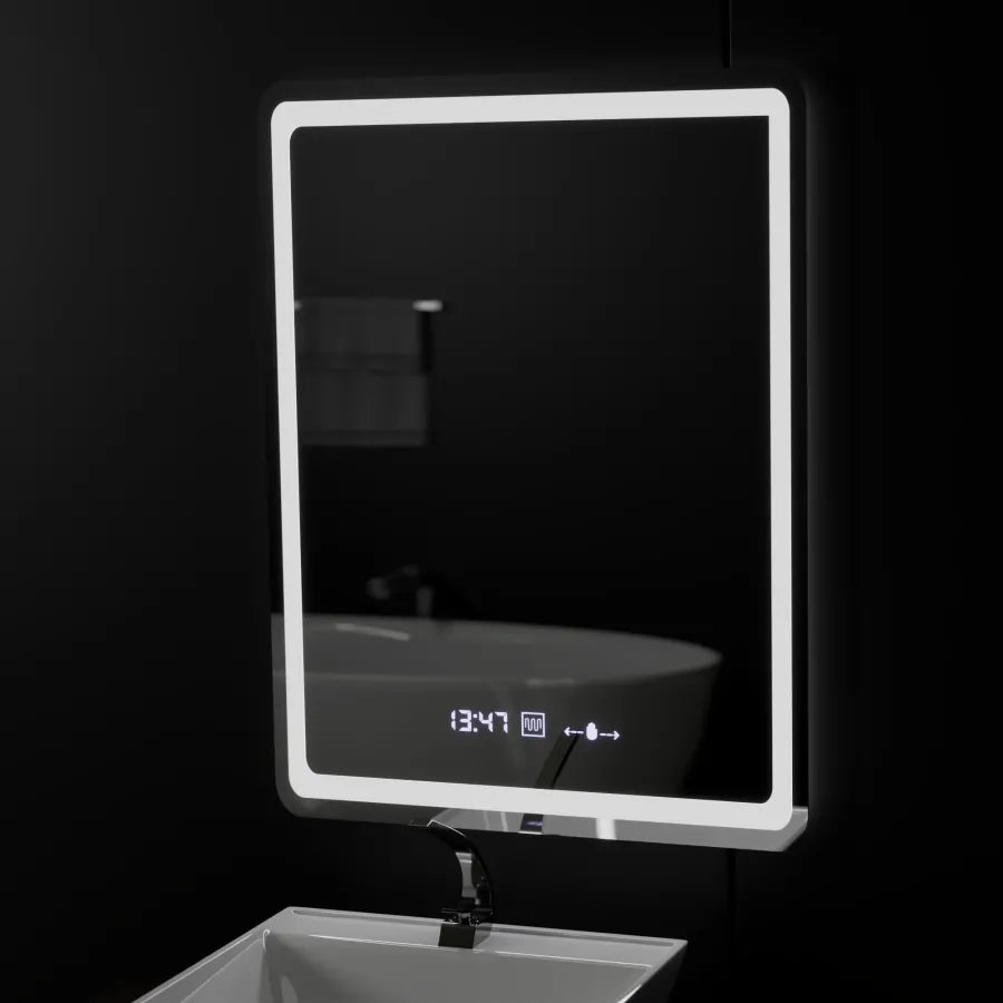 Prostokątne lustro LED, 60x80cm, czujnik Wizz MotionGlow Marcello, system odmgławiania, zegar i termometr, lusterka Dimabila Marcello Domyślny tytuł Alessandro Design