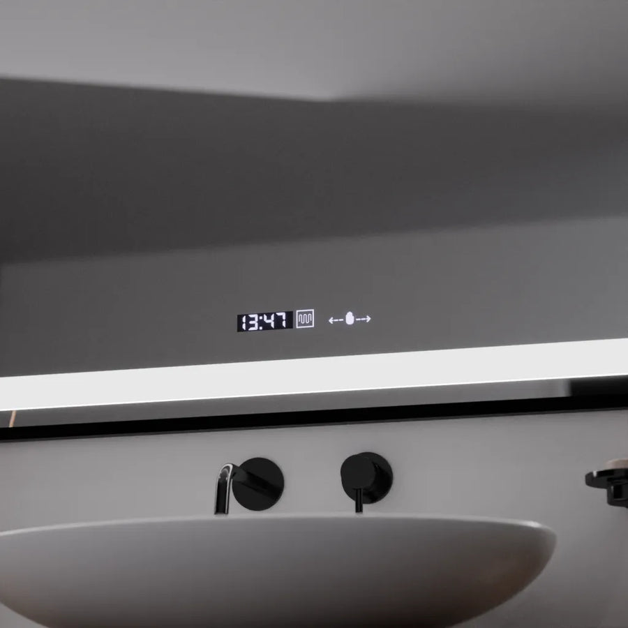 Prostokątne lustro LED, 100x65 cm, Verite Majeste Noir Motion Glow Marcello, system odmgławiania, zegar i termometr, przyciemniane lustra Marcello Domyślny tytuł Alessandro Design