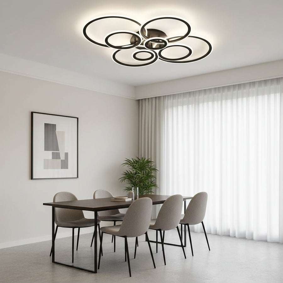 Żyrandol LED z pilotem BETTY 127W, 8 kółek, światło zimne/ciepłe/neutralne, możliwość przyciemniania, czarne żyrandole LED z pilotem Domyślny tytuł Alessandro Design
