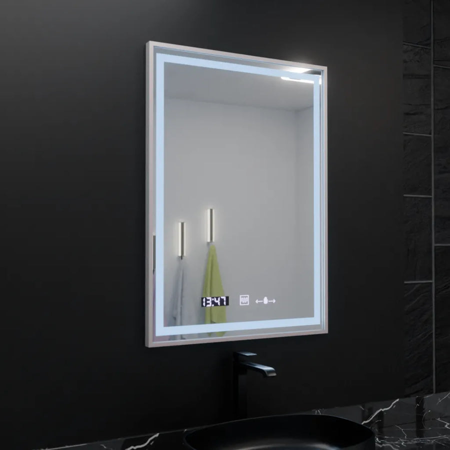 Prostokątne lustro LED, 60x80cm, Verite Imperial Silver Motion Glow Marcello, system odmgławiania, zegar i termometr, przyciemniane lustra Marcello Domyślny tytuł Alessandro Design