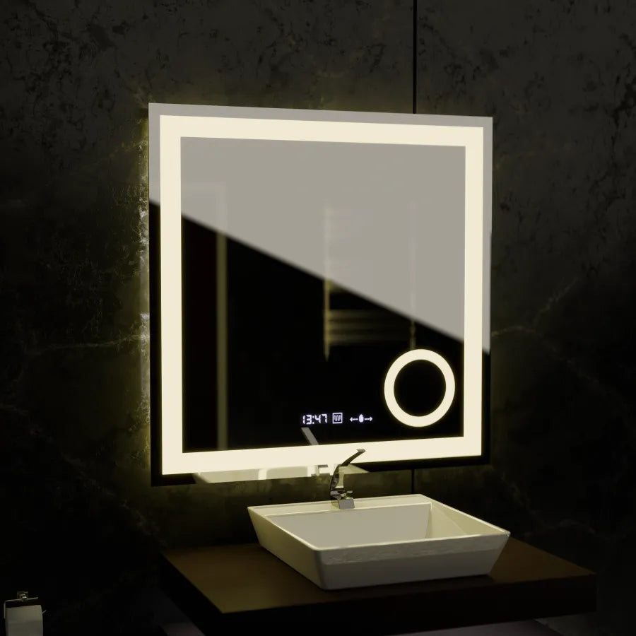 Prostokątne lustro LED, 80x80 cm, Souverain MotionGlow Marcello, system usuwania zamglenia, zegar i termometr, lupa kosmetyczna, przyciemniane lustra Marcello Domyślny tytuł Alessandro Design