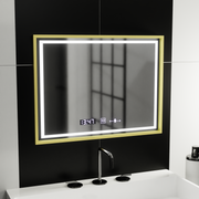 Prostokątne lustro LED, 80x60 cm, Verite Royale Gold MotionGlow Marcello, system przeciwmgielny, zegar i termometr, przyciemniane lustra Marcello Domyślny tytuł Alessandro Design