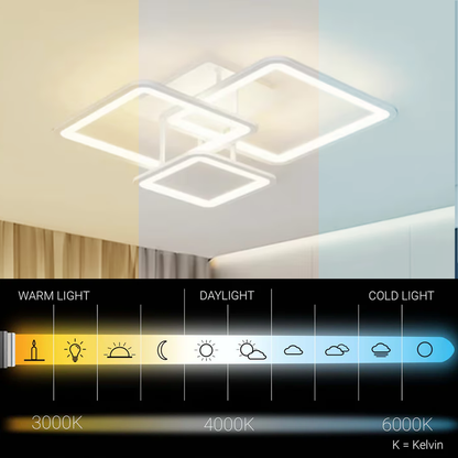 Żyrandol LED z pilotem ZOE, 60W, 3 kwadraty, światło zimne/ciepłe/neutralne, możliwość przyciemniania, biały Żyrandol LED z pilotem Domyślny tytuł Alessandro Design