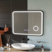 LED Touch Bernd System odmgławiania lusterek, zegar i temperatura 80x60 cm Czarna ramka Szczotkowane lusterka kosmetyczne Korman S Domyślny tytuł Alessandro Design