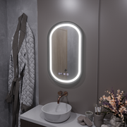 Helmut LED Touch System odmgławiania lusterek, zegar i temperatura 50x80 cm Czarna ramka Szczotkowane Marcello Funghi
