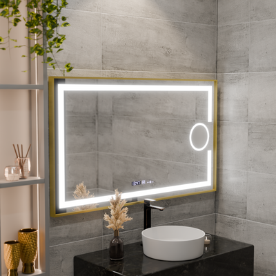 Prostokątne lusterko LED, 110x65 cm, Eclat Motionglow Marcello, system rozmrażania, zegar i termometr, kosmetyki