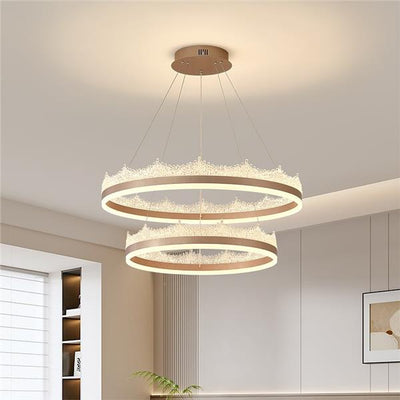 Zawieszany żyrandol LED z pilotem NIVALIS 126W, koła 60x80cm, światło zimne/ciepłe/neutralne, możliwość przyciemniania, regulacja wysokości, złoty