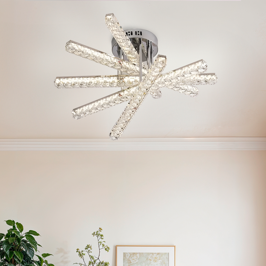 Żyrandol LED z pilotem LUELLA 79W 5 elementów, liniowy, światło zimne/ciepłe/neutralne, możliwość przyciemniania, srebrny kryształowy żyrandol LED Domyślny tytuł Alessandro Design