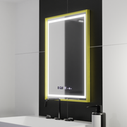 Prostokątne lustro LED, 50x70 cm, Verite Royale Gold Motion Glow Marcello, system przeciwmgielny, zegar i termometr, przyciemniane lustra Marcello Domyślny tytuł Alessandro Design