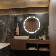 Okrągłe lustro LED, 60 cm, Celeste Royale Gold MotionGlow Marcello, system odmgławiania, zegar i termometr, możliwość przyciemniania