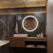 Okrągłe lustro LED, 80 cm, Celeste Royale Gold MotionGlow Marcello, system przeciwmgielny, zegar i termometr, przyciemniane lustra Marcello Domyślny tytuł Alessandro Design
