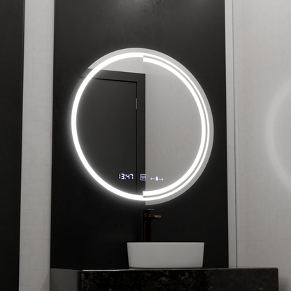 Okrągłe lustro LED, 60 cm, czujnik MotionGlow Consuel Marcello, system odmgławiania, zegar i termometr, przyciemniane lustra Marcello Domyślny tytuł Alessandro Design