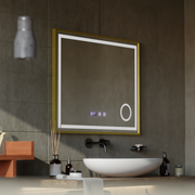 LED Touch CLARUS System odmgławiania lusterek, zegar i temperatura 80x60 cm Złota ramka Szczotkowane lusterka kosmetyczne Korman S Domyślny tytuł Alessandro Design