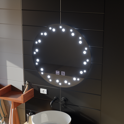 Lustro LED w kolorze kości słoniowej, system odmgławiania, średnica 60 cm, zimne światło 6000 K Korman Mirrors E Domyślny tytuł Alessandro Design
