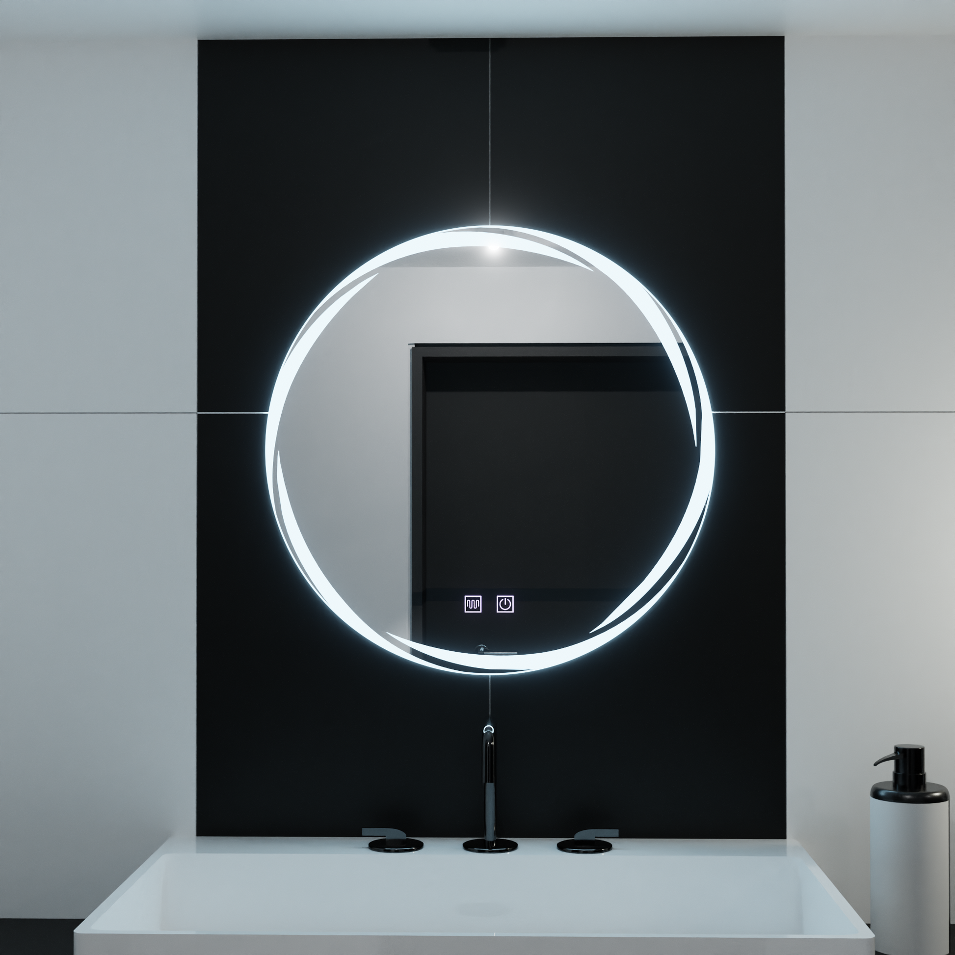 Okrągłe lustro LED 60 cm, Spirallus Touch, system odmgławiania, ściemniane lustra Korman E Domyślny tytuł Alessandro Design