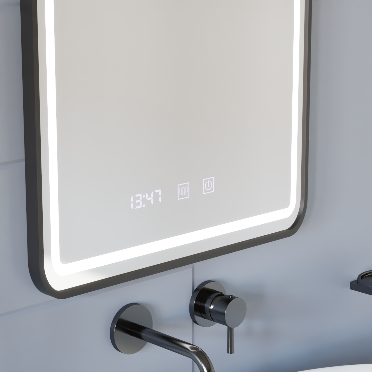 Lustro LED Touch LUCIDA System odmgławiania, zegar i temperatura 60x80 cm Rama Czarne szczotkowane lustra Korman S Domyślny tytuł Alessandro Design