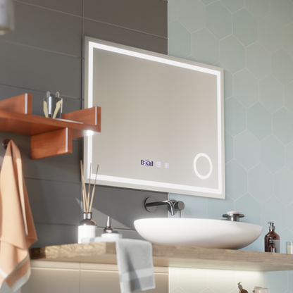 Lustro dotykowe LED NIVERA System odmgławiania, zegar i temperatura 80x60 cm Lustra kosmetyczne Lustra Korman S Domyślny tytuł Alessandro Design