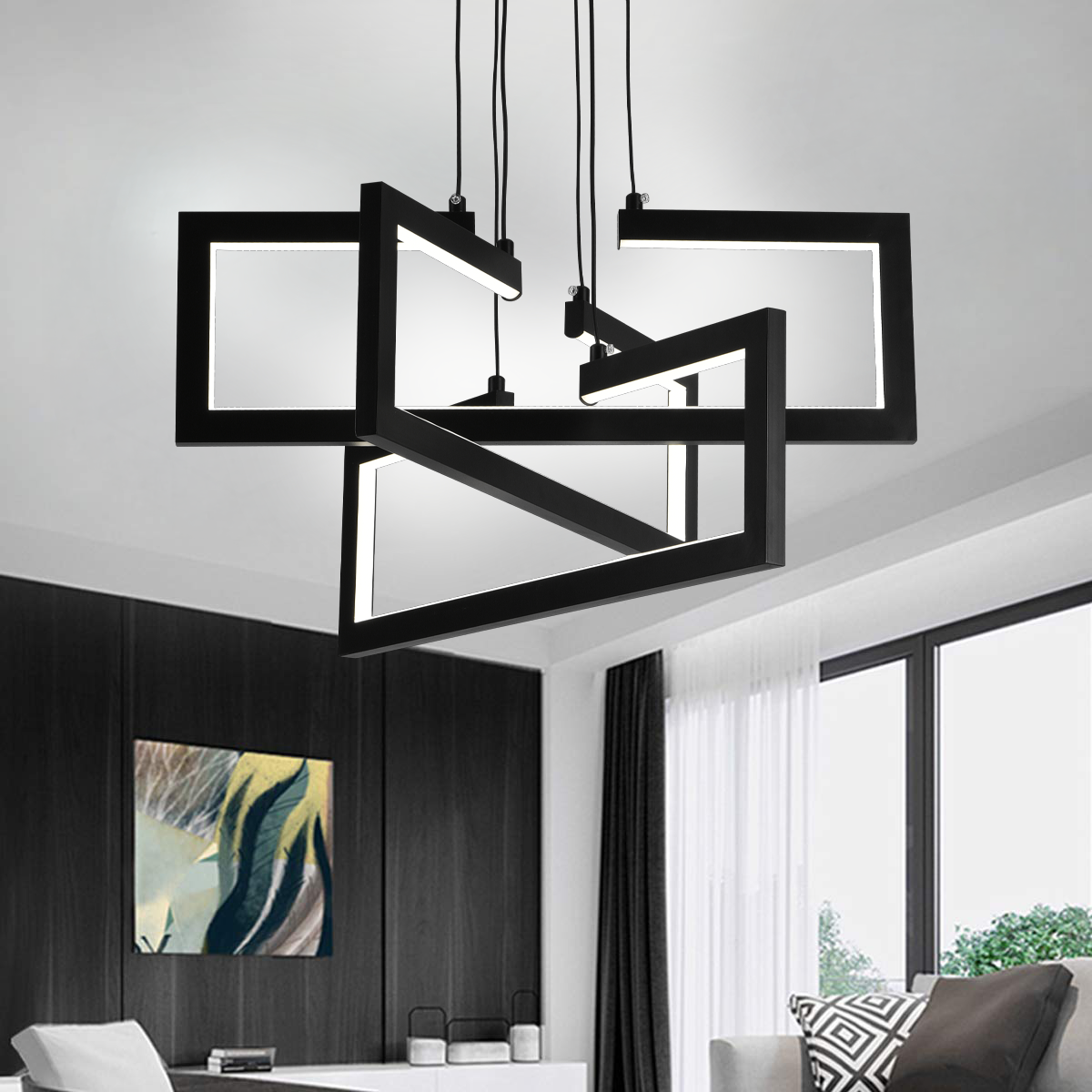 Lustra LED cu telecomanda ,Suspendata 71W, 3 Elemente, lumina Rece/Calda/Neutra, Dimabila, Inaltime Reglabila, Negru Lustre LED cu Telecomanda Default Title Alessandro Design