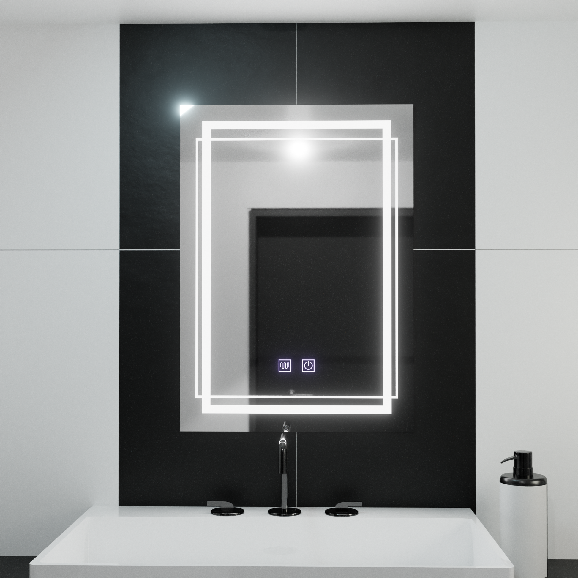 Prostokątne lustro LED, 60x80cm, KOVEN Touch, system odmgławiania, ściemniane lustra Korman E Domyślny tytuł Alessandro Design