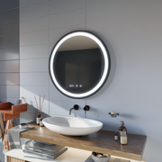 Lustro dotykowe LED NOVARA System odmgławiania, zegar i temperatura 50 cm Czarna rama Lustra szczotkowane Korman S Domyślny tytuł Alessandro Design