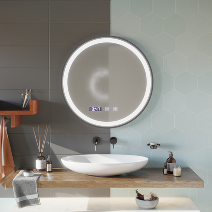 Lustro dotykowe LED NOVARA System odmgławiania, zegar i temperatura 70 cm Czarna rama Szczotkowane lustra Korman S Domyślny tytuł Alessandro Design