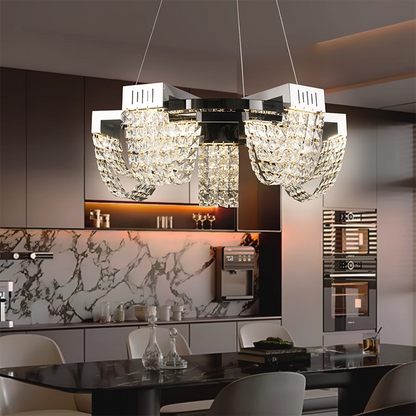 Żyrandol kryształowy LED 15W, CC370/500CH, średnica 50cm, błyszczący chrom, ciepłe, neutralne, zimne światło 3000K/4000K/6000K regulowana wysokość, metal i kryształ