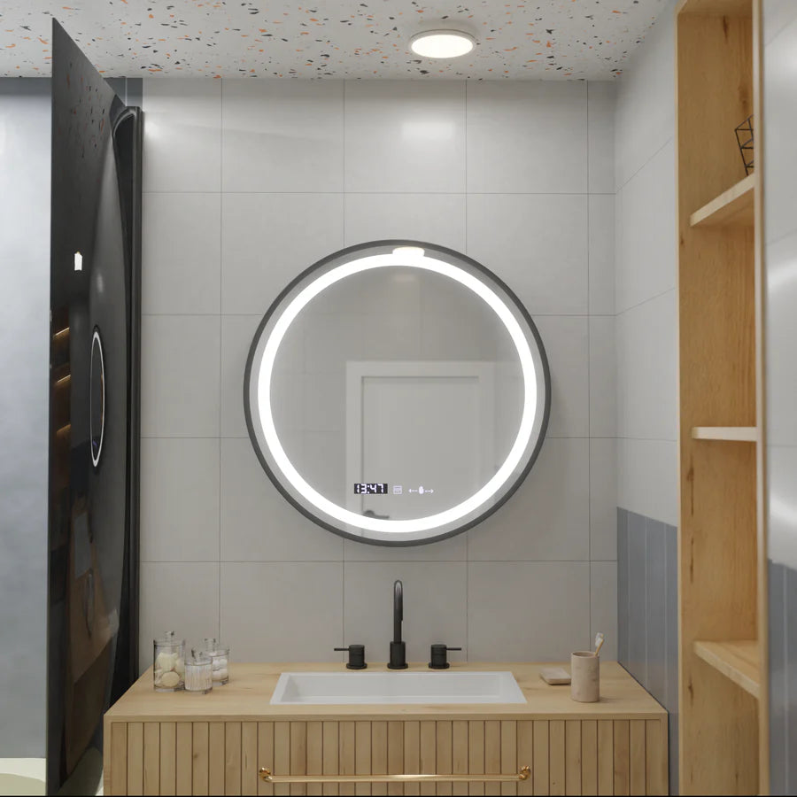Okrągłe lustro LED, 60 cm, Celeste Majeste Noir Eleve MotionGlow Marcello, system odparowywania, zegar i termometr, przyciemniane lustra Marcello Domyślny tytuł Alessandro Design