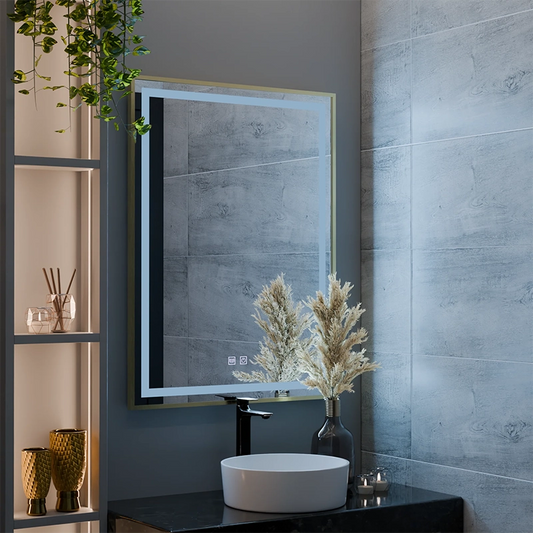 Lustro LED RAYNA Touch, 60x80 cm, funkcja odmgławiania, rama ze szczotkowanego złota