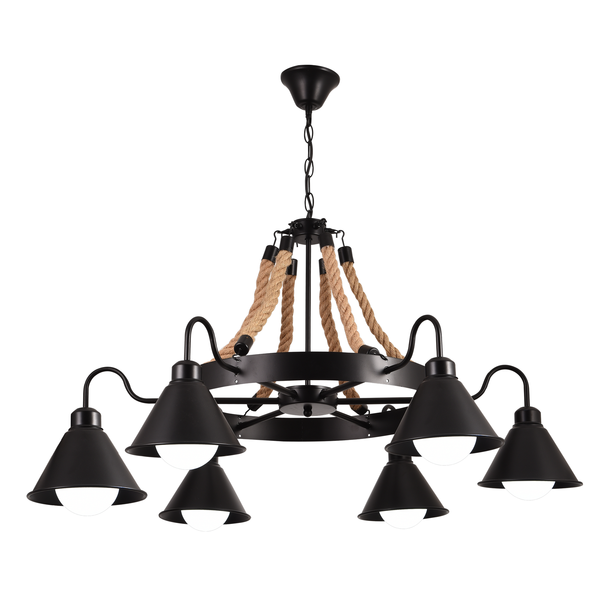 Lustra Vintage cu Franghie LV584/6BK, 6xE27 Lemn Inchis Lustre Vintage Default Title Alessandro Design