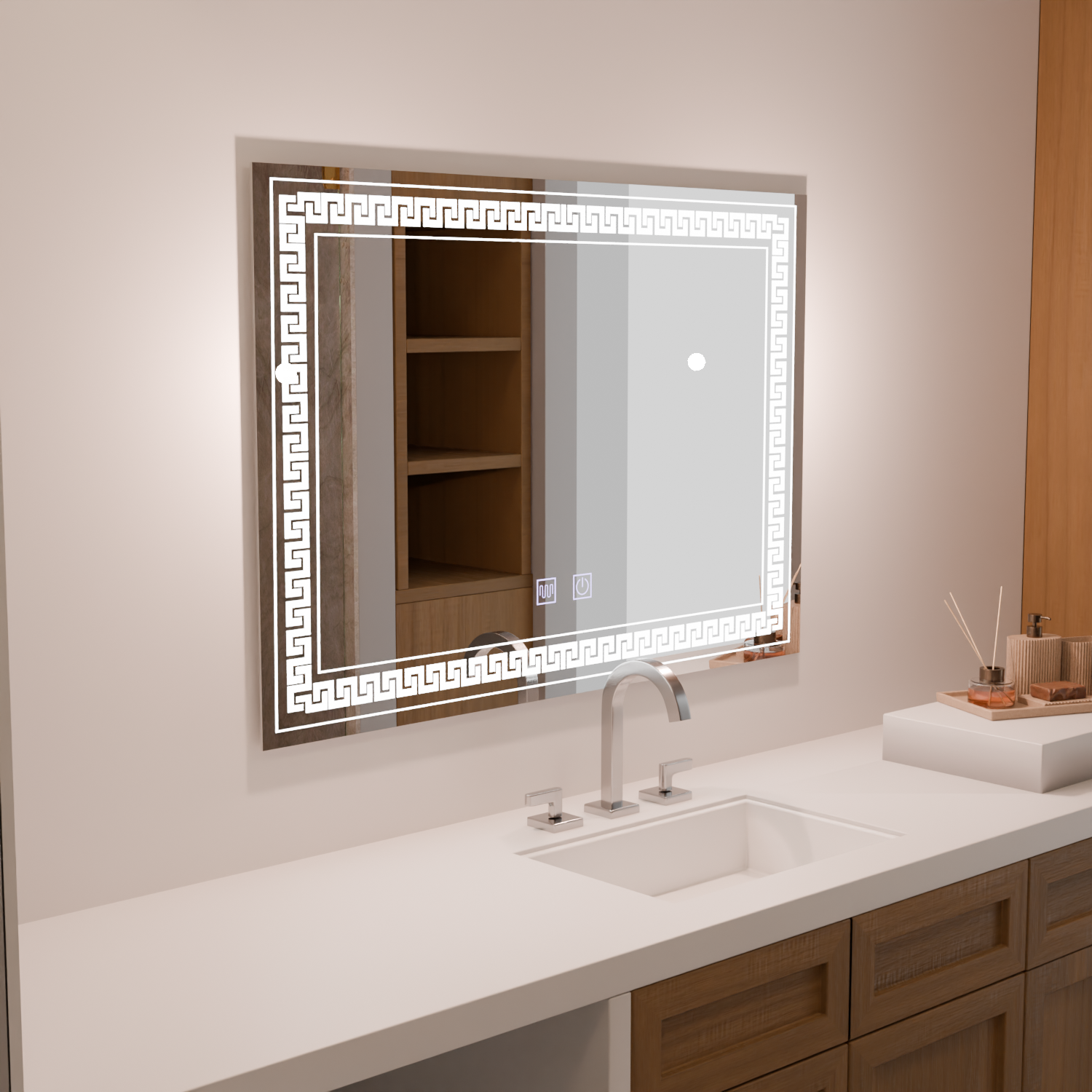 Prostokątne lustro LED 80x60 Touch Volta System odmgławiania Lustra Korman E Domyślny tytuł Alessandro Design