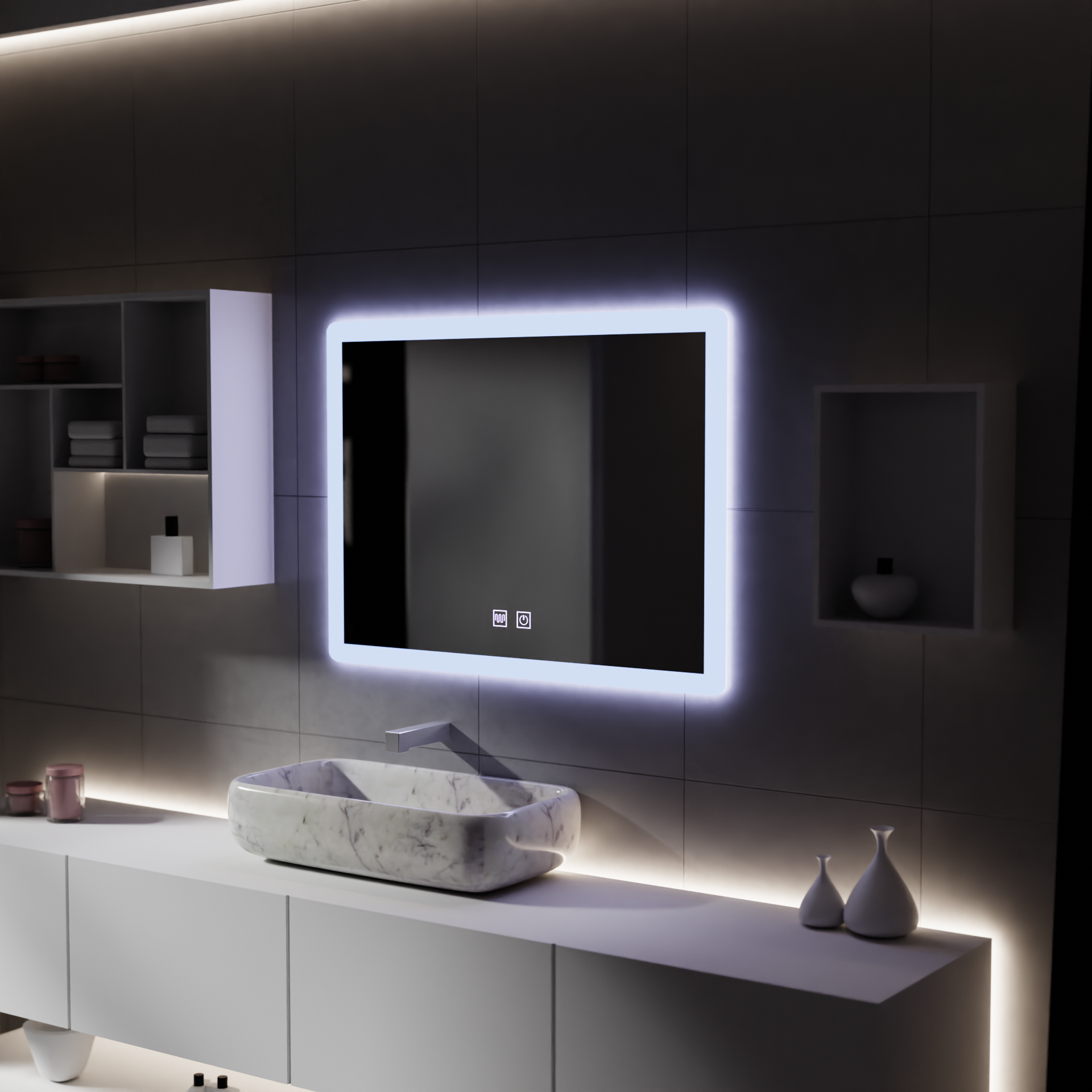 Prostokątne lustro LED, 80x60cm, dotykowy VENERA, system odmgławiania, ściemniane lustra Korman E Domyślny tytuł Alessandro Design