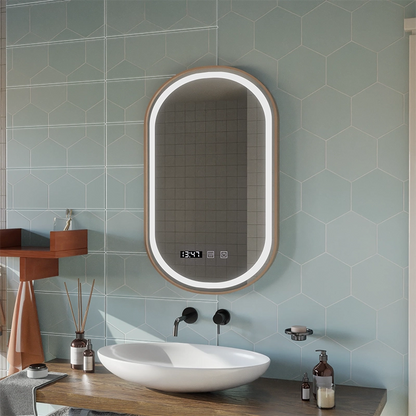 Konrad LED Touch Mirror System odmgławiania, zegar i temperatura 50x80 cm Rama ze szczotkowanego złota, ciepłe, neutralne, zimne światło 3000K/4000K/6000K
