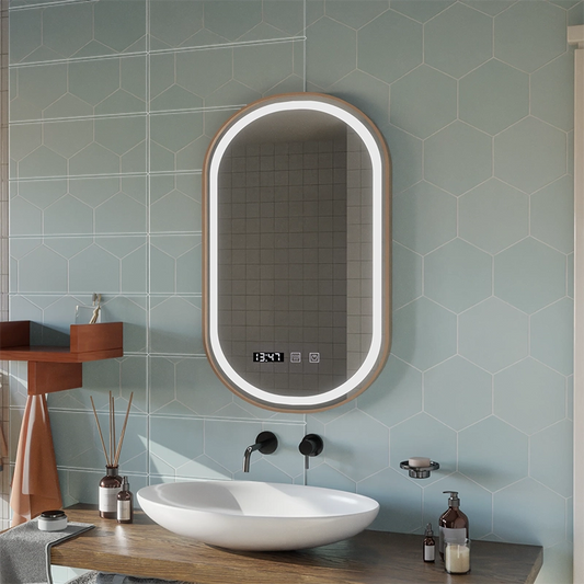 Konrad LED Touch Mirror System odmgławiania, zegar i temperatura 50x80 cm Rama ze szczotkowanego złota, ciepłe, neutralne, zimne światło 3000K/4000K/6000K