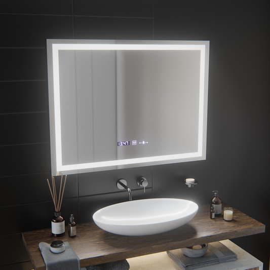 Prostokątne lustro LED, 100x75 cm, Verite MotionGlow Marcello, system usuwania zamglenia, zegar i termometr, przyciemniane lustra Marcello Tytuł domyślny Alessandro Design