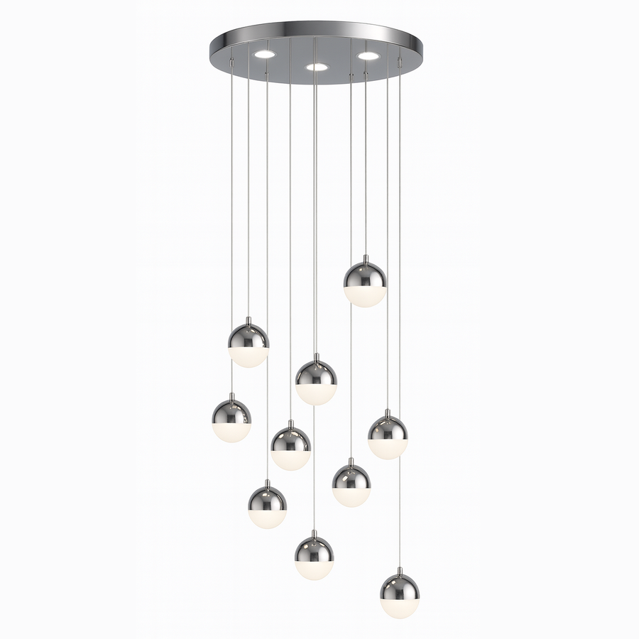 Wiszący żyrandol LED z pilotem JEREMIAS 132W, 10 elementów, światło zimne/ciepłe/neutralne, możliwość przyciemniania, srebrne nowoczesne żyrandole Tytuł domyślny Alessandro Design